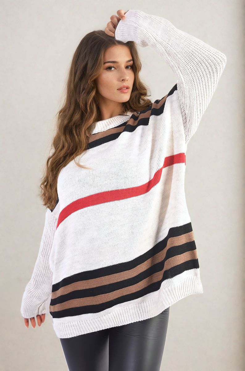 Ava - Oversized Striped Long Sleeve Knitted -0