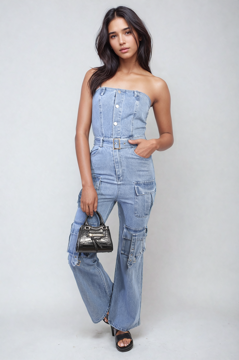 Multi Pockets Strapless Cargo Jumpsuit-2