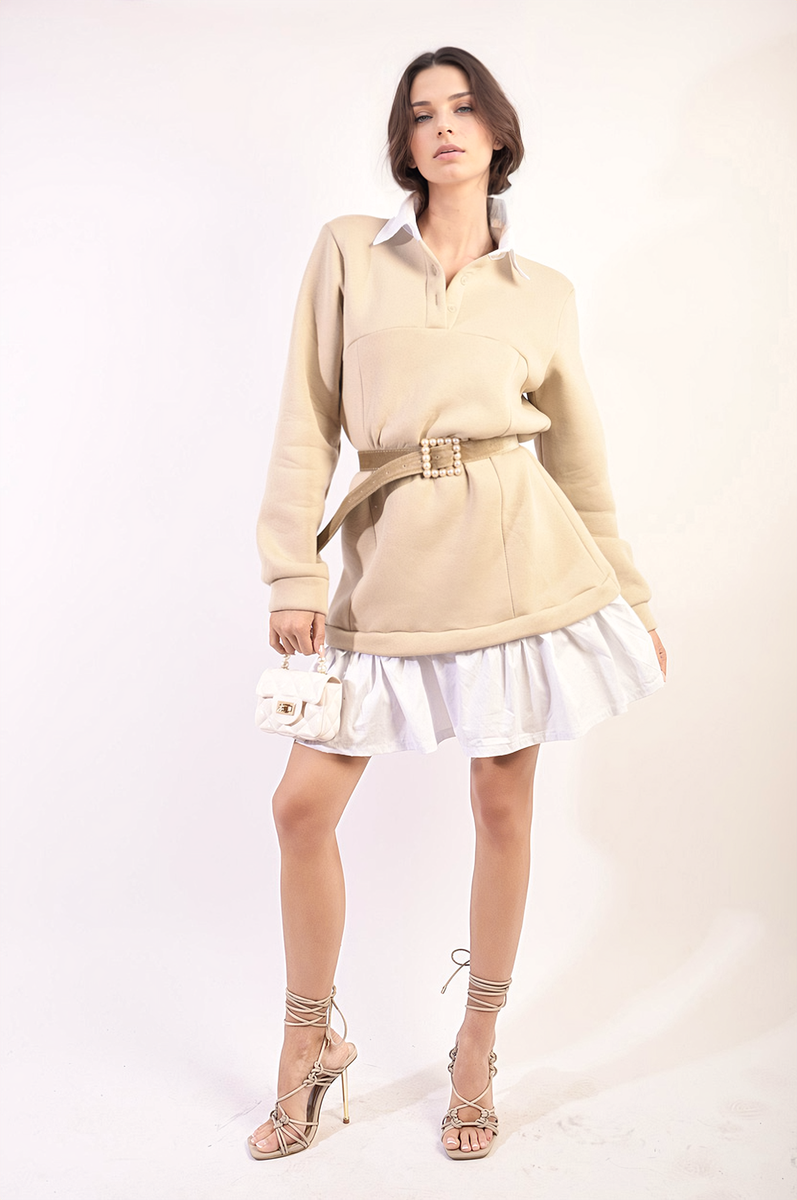 Collared Long Sleeve Mini Dress-3